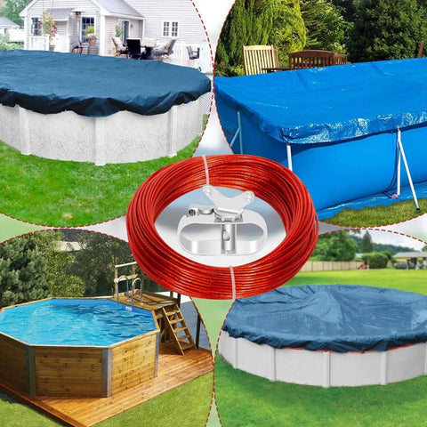 164 Ft Above Ground Pool Cover Cable And Winch Kit with no fuss ratchet winch and heavy duty wire for secure winter covers