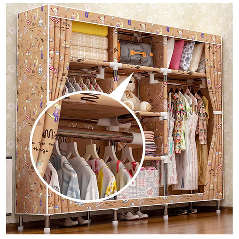Large Capacity Portable Wardrobe Closet With Washable Oxford Fabric Cover And Heavy Duty Hanging Rods For Real Clothing Storage, featuring clothes and shelves.