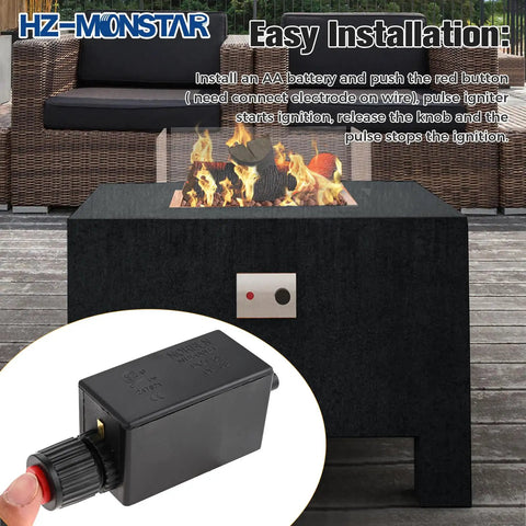 Push Button Ignition Kit With 20 Inch Wire For Gas Fire Pits Grills And Patio Heaters shown with fire pit setup