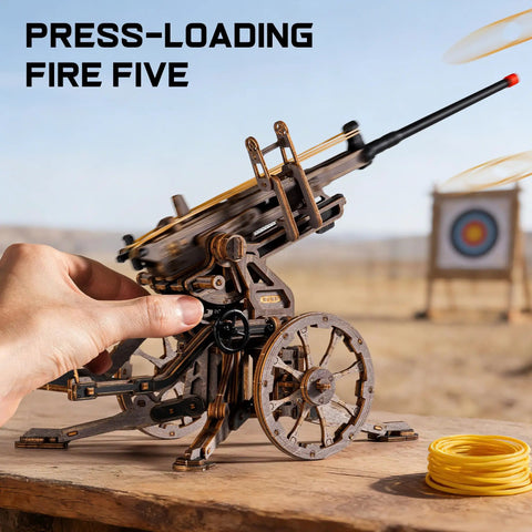 Hand loading Anti-Aircraft Gun 3D Wood Puzzle For Adults And Teens, Hands-On Mechanical Rubber Band Shooting Model Kit