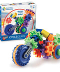 Cycle STEM Kit For Hands On Learning And Fine Motor Skills, 30 Piece Toddler Explorer Set with colorful gear bits and cycle model.