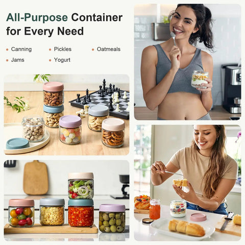 Six Pack 10oz Glass Jars With Airtight Lids For Overnight Oats, Yogurt, Snacks, Spices And Sugar, Wide Mouth Mason Style