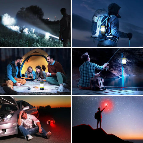 User using Two Pack LED Camping Lantern And Flashlight Rechargeable With USB C Port 3600mAh for various outdoor activities.