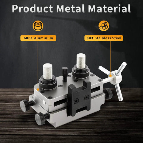 Heavy Duty Iron Sight Pusher Tool For Slick Micro Tweaks On Dovetail Slots With Secure Side Clamps And Smooth Steel Drive Screw, featuring 6061 aluminum and 303 stainless steel materials.