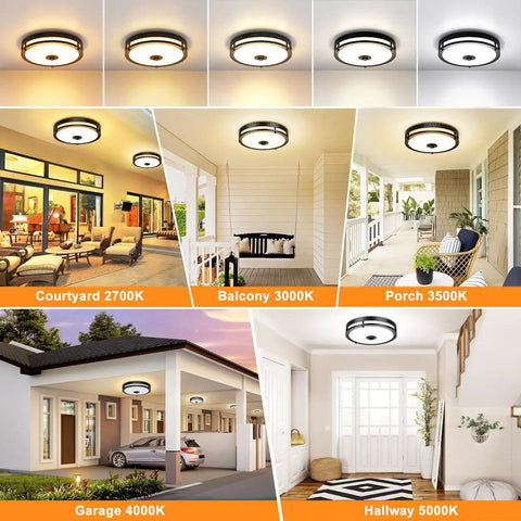 12 Inch Outdoor LED Motion Sensor Ceiling Light With Dusk To Dawn, 24W, Adjustable CCT 2700K To 5000K in various settings