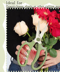 Person holding Three Pack Floral Pruning Shears Set With 65mm Stainless Steel Blades and Soft Rubber Grip Handles with roses.