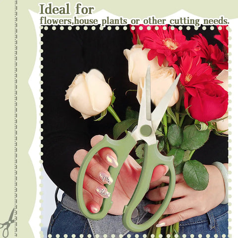Person holding Three Pack Floral Pruning Shears Set With 65mm Stainless Steel Blades and Soft Rubber Grip Handles with roses.