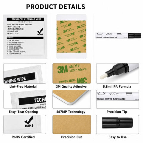 Top Tier Printer Cleaning Kit To Keep Your Fargo Compatible ID Card Printer Back In Action With Pro IPA Cleaning Pens Adhesive Cards And Heavy Duty Roller Wipes For No Sweat Routine Maintenance, showing detailed product components.