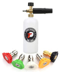 Adjustable Foam Cannon With One Quarter Inch Quick Connect, 1 Liter Capacity, Includes Five Pressure Washer Nozzle Tips
