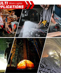Various applications of Cordless LED Work Light With 6000 Lumen Output And 38W Power in outdoor and workshop settings.
