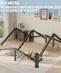 Full Size Metal Platform Bed Frame Standing 14 Inches Tall With Reinforced Steel Slats Built Legit Heavy Duty Crushing Up To 3500 lbs Ditch The Box Spring Completely Lightning Quick Setup Dead Silent With Anti Slide Bars And Rounded Corner Legs, showing easy install with integrated folding design.