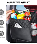 Two Pack Backseat Car Organizer With Cup Holders, Waterproof PU Leather Universal Hanging Car Seat Back Organizer, holding drinks and phone
