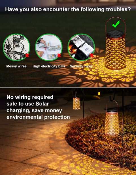Lit Solar Lanterns Outdoor 2 Pack Waterproof Hanging Yard Decor Lights illuminating garden path