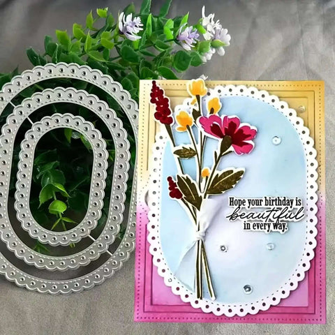 Three Piece Lace Oval Metal Die Cuts Set With Stitched Nesting Tag Frames For Scrapbooking And Card Making Dope Embossing Dies