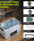 Mntnco 30L Ultrasonic Cleaner With Heating And Deep Clean Mode Touch Control For Jewelry Dentures Carburetors Automotive Industrial Parts Energy Saving One Touch Operation Lab Grade with various cleaning items.