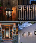 Dope Hexagon Solar Lanterns Outdoor Waterproof Hanging Lights mounted on walls and fences, warm glow for porch and garden decor.