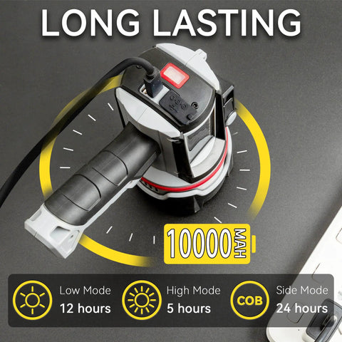 Beast Bright Rechargeable Spotlight Flashlight With 3 P50 LED Chips and 10000mAh battery showing settings