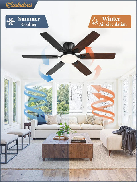 52 Inch Ceiling Fan With Lights And Smart App Remote 6 Blade Dope High Airflow Dimmable 5CCT LED With Memory in modern living room