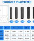 420 Piece Fishing Crimp Sleeves Kit with size chart showing diameters 1.5mm to 3.1mm and quantities in black oxidized finish.