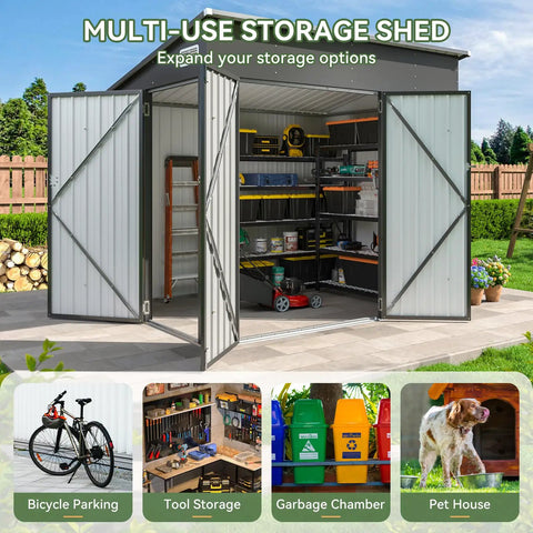 Triple Door Outdoor Storage Shed With Lockable Doors 7.5 By 4 Foot Steel Backyard Cabinet For Tools Bicycles And Garden Gear