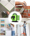 16 Line Laser Level 360 Self Leveling With 4x360 Green Cross Lines 4D Professional Layout Tool Includes 2 Batteries used for tiling, bricklaying, picture hanging, and wall painting