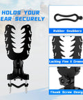 ATV Tool Holder With Rubber Coated Nylon Core featuring rubber snubbers and locking fins, tilt to 45 degrees for hunting bikes.