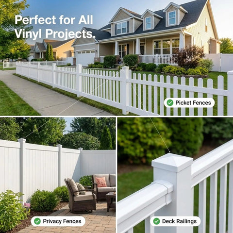 Snug As A Bug 4X4 Vinyl Fence Post Caps Set Of Six White Design showcased on picket and privacy fences with deck railings.