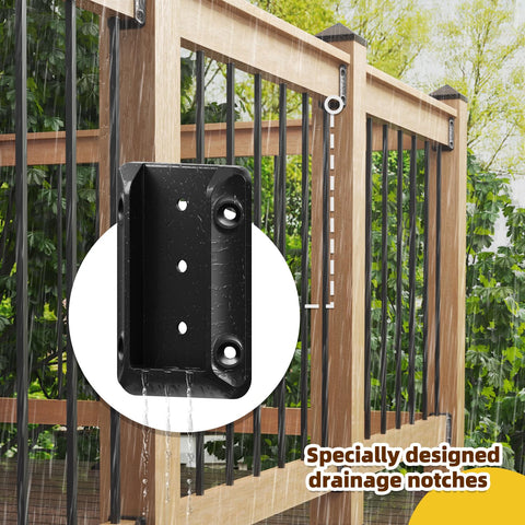 20 Pack Deck Railing Bracket Connectors For 2x4 Posts Actual Size 1.5x3.5 Inches, showing black bracket with drainage notches