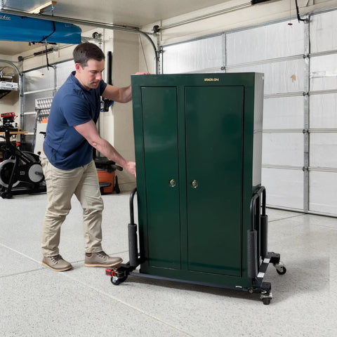 Man using Adjustable Maintenance Free Lightweight Moving System Dolly For Safe Solo Moves Up To 1600 Lb Capacity With 5 Inch Casters