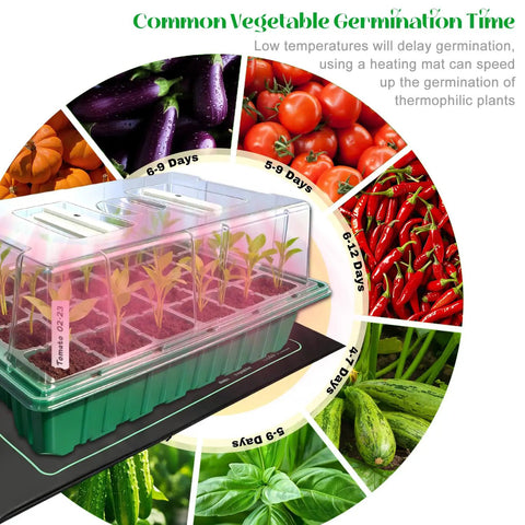 Seed Starter Tray With Grow Light And Heat Mat For Fast Germination Humidity Dome with vegetable germination times