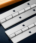 Heavy Duty Stainless Steel Piano Hinges, 2 Inch By 20 Inch Continuous Cabinet Hardware with mounting holes.