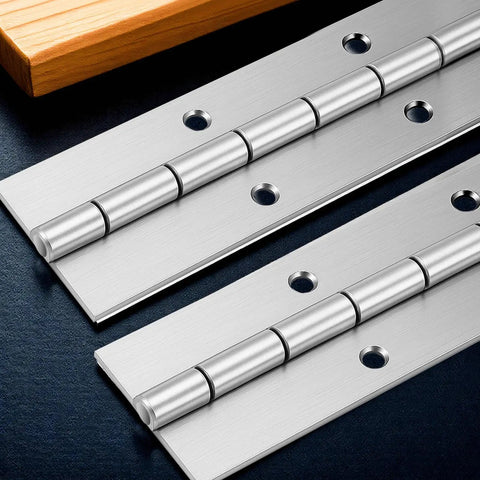 Heavy Duty Stainless Steel Piano Hinges, 2 Inch By 20 Inch Continuous Cabinet Hardware with mounting holes.