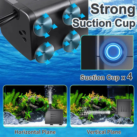 Compact Submersible Pump 160 GPH 120V 10W With 9.9 Foot Power Cord And 4 Foot Lift for secure placement in aquariums.
