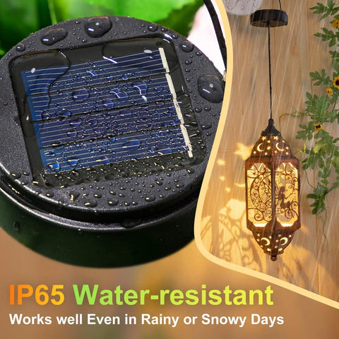 600mAh Solar Light Replacement Top For Outdoor Lanterns with waterproof LED light, shown in wet garden, solar panel detail