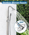 Polished Chrome Outdoor Shower Kit With Handheld Sprayer Wall Mount Double Cross Handles Adjustable Slide Bar And Dual Function Exposed Faucet System Built Tough Stainless Steel And Brass Construction Rust Resistant Easy Install