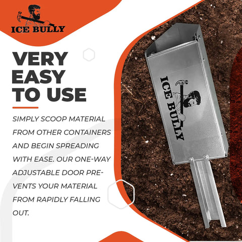 Hardworking Handheld Spreader For Salt Sand Fertilizer Seed And Feed Multi Use Scoop Shaker for spreading material on soil.