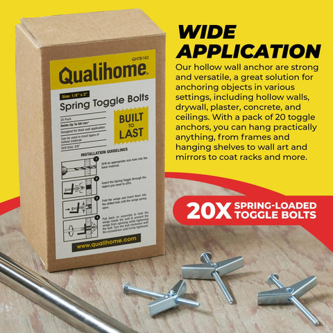 Spring Toggle Bolt Anchors Heavy Duty Wall Anchors For Hollow Walls One Eighth Inch By Two Inches Stainless Steel Pack Of 20