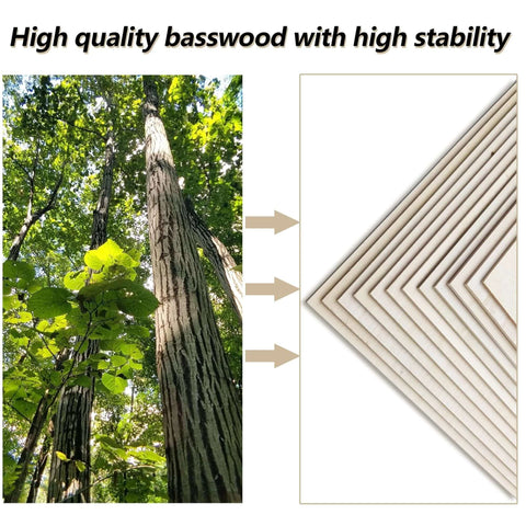 Basswood sheets 12 x 12 in, 1/8 in thick (3 mm), 12-pack, stacked, for laser cutting and crafts