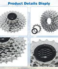 Bike Cassette Sprocket 7 Speed 11-28T For Mountain Bike MTB Accurate Shifts Wide Gear Range Durable Alloy Construction Easy Replacement Part To Upgrade Your Ride And Tear Up Trails silver close-up views