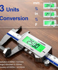 Backlit 6 Inch Digital Caliper With Rechargeable Battery IP54 Waterproof Large LCD Screen In mm And Fraction Conversions