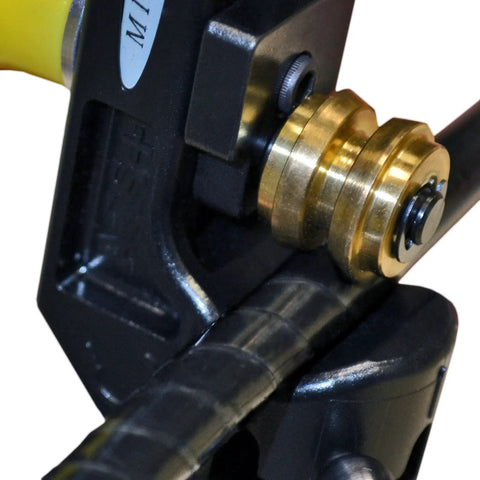 Close-up of Portable Cable Slitter for Armored Fiber and Central Tube Slitting, showing cutting mechanism on smooth jacketed cable.