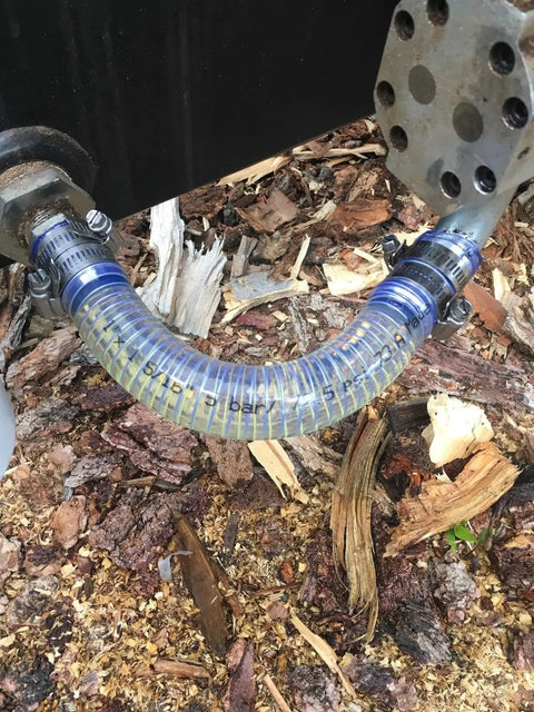 Clear PVC Spiral Steel Reinforced Flexible Hose 1.5 Inch ID, 5 Feet Long, connected for water drainage task.