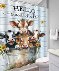 Funny Highland Cow Shower Curtain 60x72 Inches Farmhouse Floral Cute Cows Light Blue Plank Bucket Bath Time Vibes Decor Polyester With 12 Hooks Included Water Resistant Quick Dry