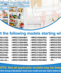 Illustration of Right Side Refrigerator Door Shelf Replacement Bin For Whirlpool showing compatibility chart and installed view.