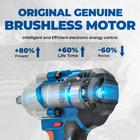 Close-up of the 20V Brushless Impact Wrench Kicks 670 Ft Lbs Of Nut Breaking Torque At 2200 RPM showcasing brushless motor features.