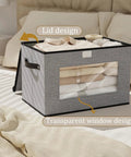 Storage Bins With Lids And Handles, 15 By 9.8 By 9.8 Inch Gray 3 Pack Closet Organizers With Transparent Front Window for storage on bed.
