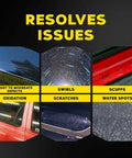 Image illustrating paint defects like oxidation, swirls, scratches, and water spots resolved by DA 5 Inch Microfiber Cutting Disc Set For Dual Action Polisher That Takes Out Moderate Scratches Swirls And Paint Defects For Pro Level Car Detailing Pads 2 Pack.