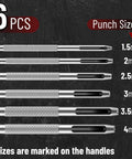 Leather Hole Punch Set With Hollow Punch Tools, Six Steel Punches From 1.5Mm To 4Mm For Leather Crafting displayed with sizes