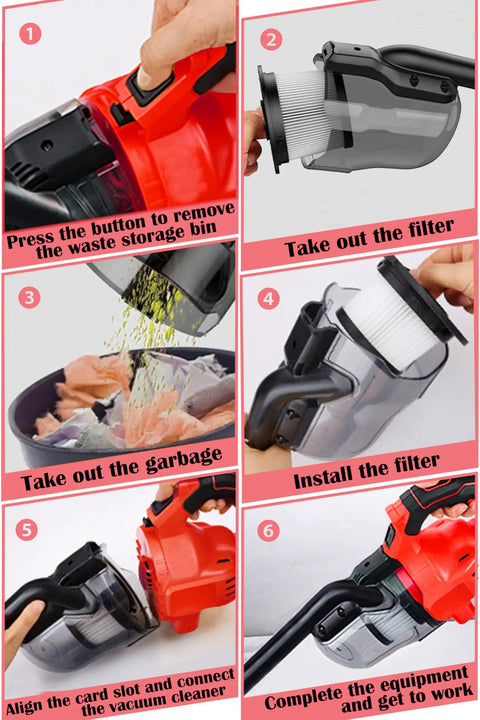 Rugged Cordless Vacuum Cleaner With Five In One Setup And Hella Mighty 500 Watt Brushless Motor Pulling Savage 100AW Suction for filter installation steps.