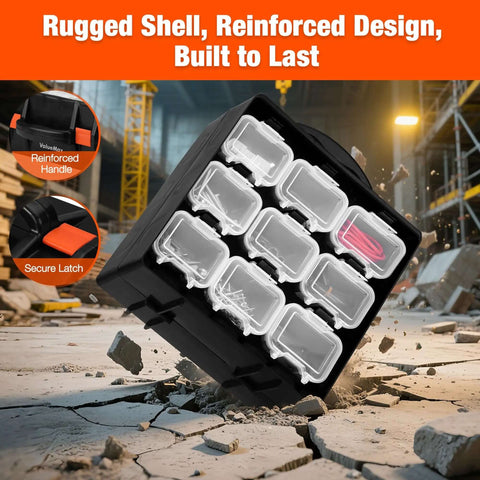 Double-Sided Parts Organizer Box With Eighteen Removable Bins Portable Screw And Hardware Storage Case rugged design